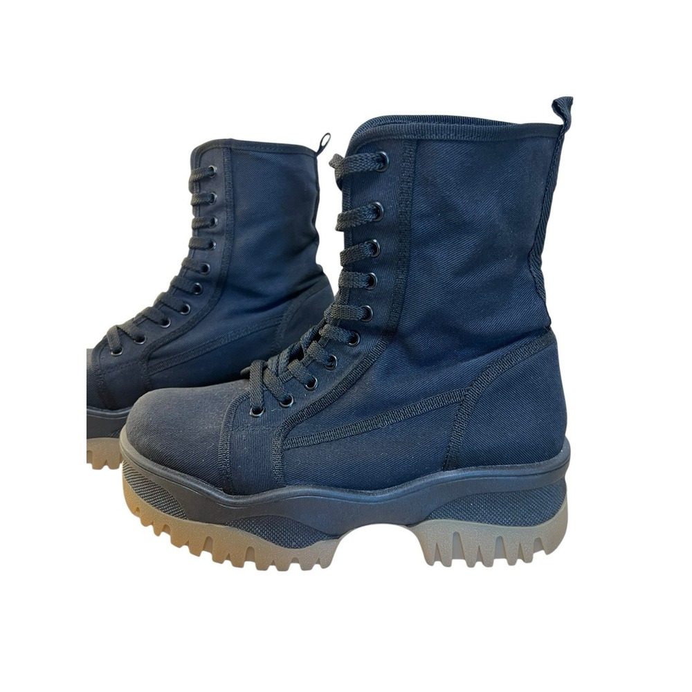 ASOS Canvas Size 36 Lace Up Worker Boots Chunky Sole Combat Black Womens Amber‎